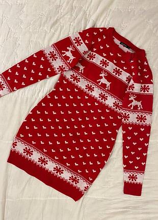 Новогоднее платье-свитер с оленями