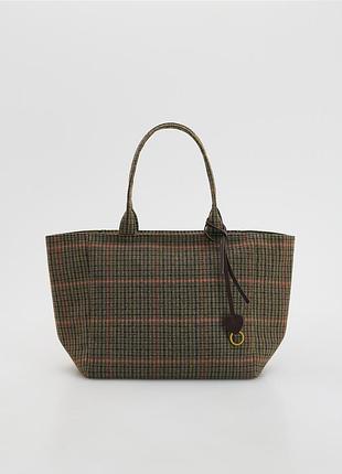 Объемная мягкая сумка в клетку из пальтовой ткани