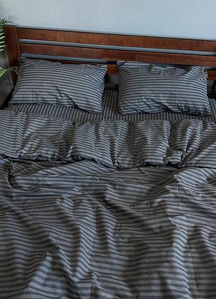 Комлект постельного белья серо - черная полоска
