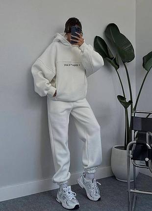 Жіночий спортивний костюм тринитка на флісі білий мод.1146