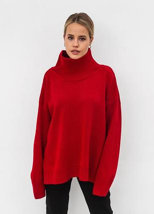 Жіночий червоний вʼязаний светр оверсайз romashka