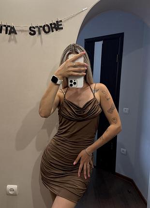 Сукня масло з драпіруванням пушап м-л