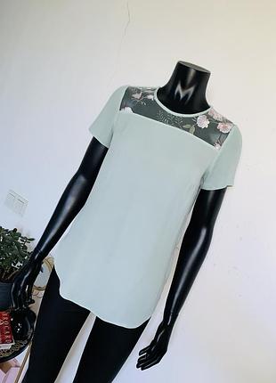 Нежно-мятная блузка atmosphere с вышивкой и сеткой, женская шифоновая блузка