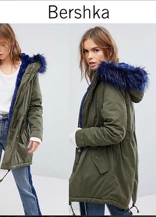Куртка теплая зимняя, парка, бренд bershka, цвет хаки