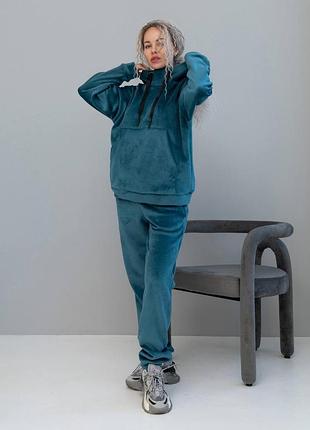 Велюровый спортивный костюм из худи с капюшоном с карманом кенгуру с брюками джоггерами