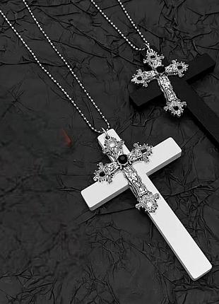 Підвіска з подвійним хрестом 2 кольору готика гранж рок панк