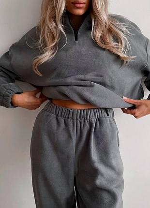 Спортивний костюм з м'якого флісу сірий мод.751