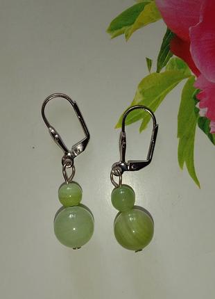 Нижние женские серьги подвески из натурального камня оникс зеленый