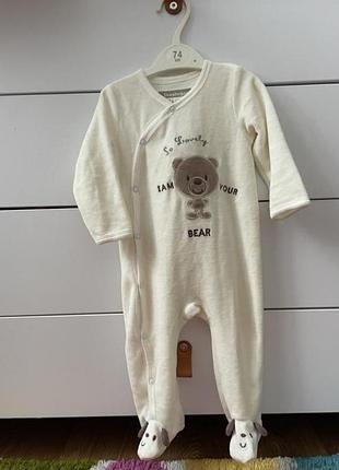 Теплий велюровий чоловічок сліп з ведмедиком 68-74 р