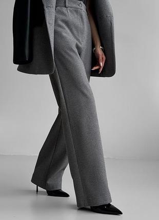 Брюки - палаццо женские прямого кроя офисные элегантные, демисезонные, серые