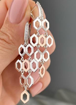 Оплата 100%🇺🇦 серьги серебро 925 пробы золото 375пробы пластины, цирконии крупные массивные 0842.10