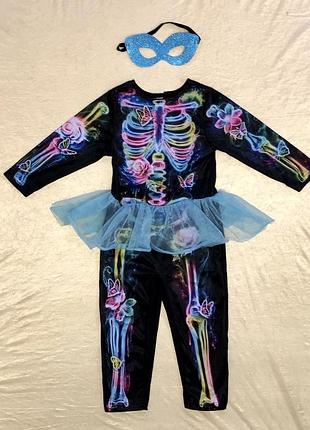 Яркий костюм скелетика на хеллоуин на 3-4 года