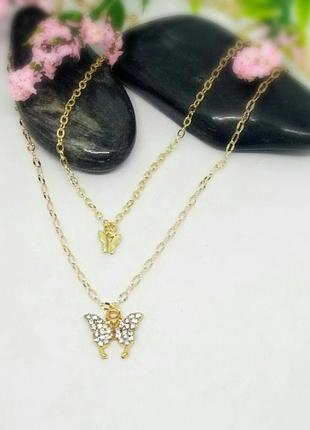 Цепочка на шею ожерелье с бабочкой колье с подвеской