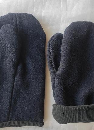 Зимние шерстяные рукавицы унисекс на коттоновой подкладке с утеплителем. т-синие, почти черные