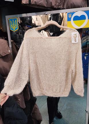 Свитер паутинка женский размер xs-m с золотой нитью светлый беж из итальянского бейби мохера