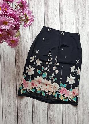 Шелковая новая юбка 100% шелк в цветочный принт юбка