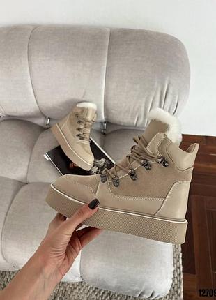 Накладной платеж ❤ зимние натуральные замшевые кожаные ботинки на шнуровке