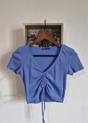 Женская короткая футболка в рубчик zara размер м