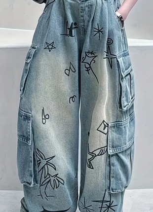 Широкие джинсы с карманами 160см