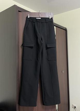 Брюки широкие черные женские карго s