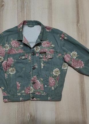 Джинсовая оверсайз, джинсовая куртка в цветочный принт, модная стильная джинсовка на 7-8 лет