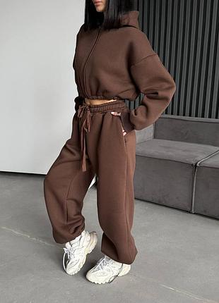 Трикотажный костюм на флисе кофта с капюшоном