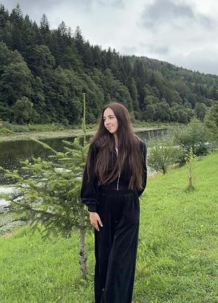 Велюровий жіночий костюм чорний темно-синій cher17