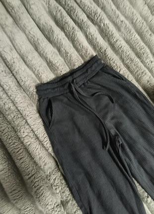 Брюки в рубчик, широкие,графит