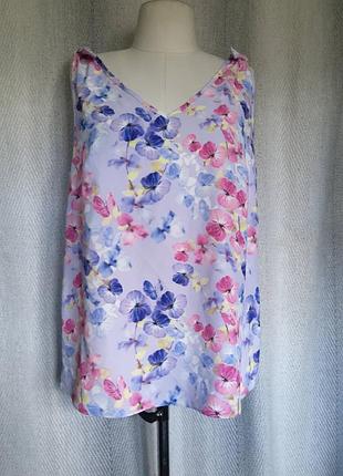 ❤️акція  1+1=3  жіноча літня блуза, ніжна бузкова блузка, майка, топ принт анютині глазки, по-нашому братки