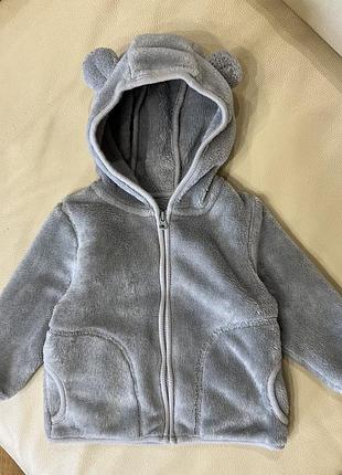 Тепла плюшева кофта на замку, капюшон з вушками 3-6 міс ріст 68 від matalan стан як новенька, унісекс