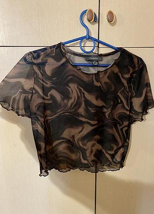 Кроп топ сітка стилізований скімс тай дай коричневий шоколадний y2k primark m