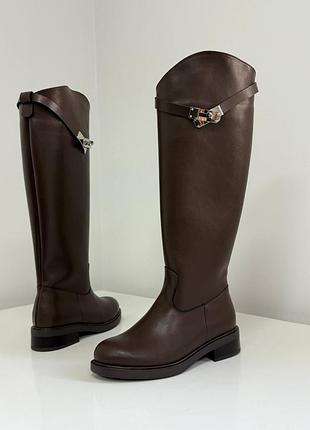 Натуральные жеокейские сапоги еврозима из итальянской кожи цвета шоколад