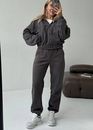 Графитовый флисовый спортивный костюм кофта на молнии и джоггеры