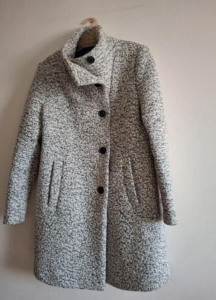 Пальто женское,демисезонное, с воротником-трансформером,  буклированная ткань, на подкладке ,  миди,l ,светло-серое