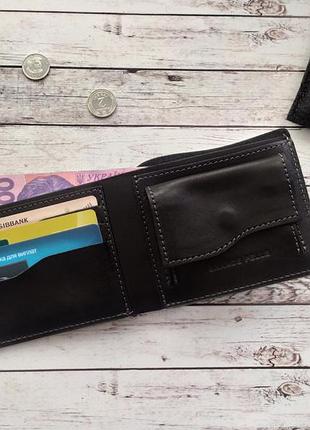 Кошелек мужскойgrande pelle черный, глянцевая кожа, с монетницей