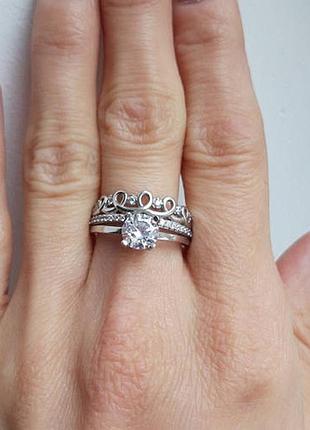 Каблучка срібна 2в1, широка з камінчиками