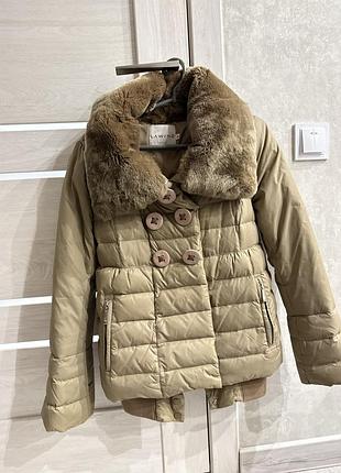 Фірмова куртка пуховик короткий зі справжнім хутром кролика