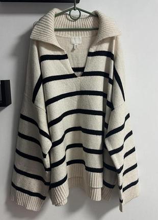 Стильна жіноча кофта в полоску з воротніком