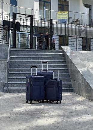 Большой чемодан дорожный тканевый l с расширением на колесах msb с подшипником