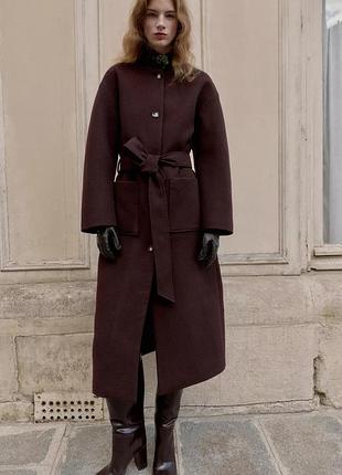 Пальто жіноче з поясом бордове zara new