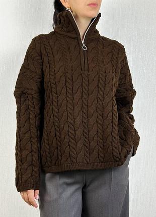 Женский трикотажный свитер с объемной вязкой косичка туречки