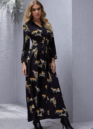 Шикарное макси платье рубашка в тигровый принт