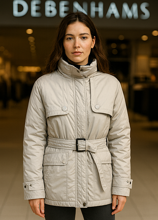 Куртка жіноча утеплена світло-бежева з поясом, стійка-комір,   / debenhams / eu 44-46 / xl-xxl / дуже хороший !