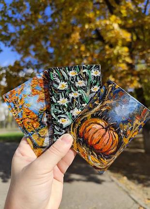 Осінні мініатюри магніти,пейзаж,гарбуз та ромашки