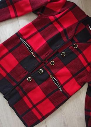 Кардиган женский, осень -зима-весна, в клетку, с рабочими карманами на молнии, на пуговицах