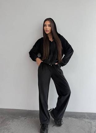 Велюровий спортивний костюм кофта на блискавці та штани палаццо