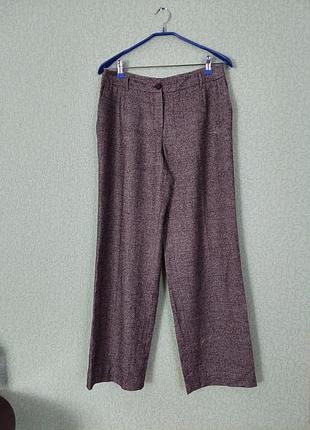 Теплі широкі штани жіночі  з  твідової тканини брюки палаццо з вовною і льоном