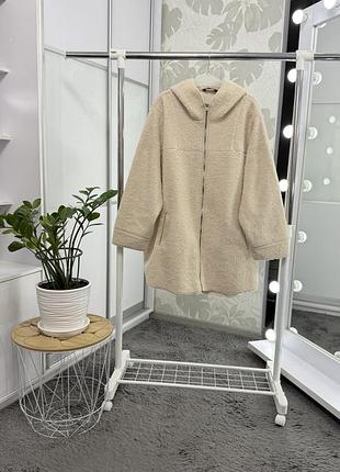 Молочне демісезонне пальто на блискавці зі штучного хутра «тедді», р.22