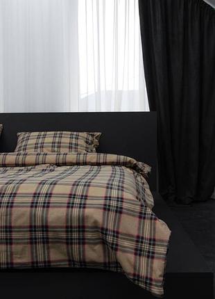 Комплект постельного белья байкового (фланель) с начесом. 100% хлопок. туречка. пошил на заказ. тёплая зимняя постель бежевый в клетку.