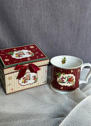 Чашка новогодняя в подарочной коробке stenson волшебный режущий фарфор 420 мл красный r33351
